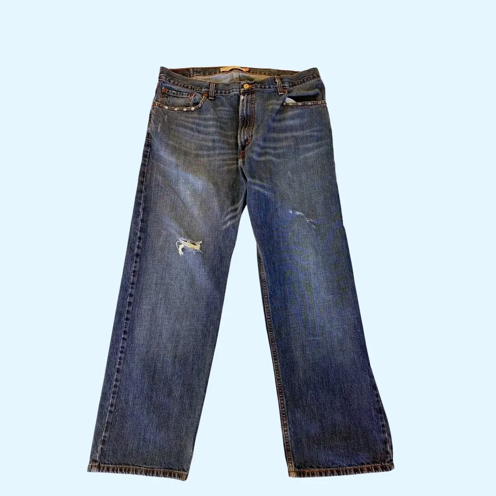Levis 559 Relaxed‎ Straight Jeans Mens 40x32 Blue Medium Wash Distressed Denim